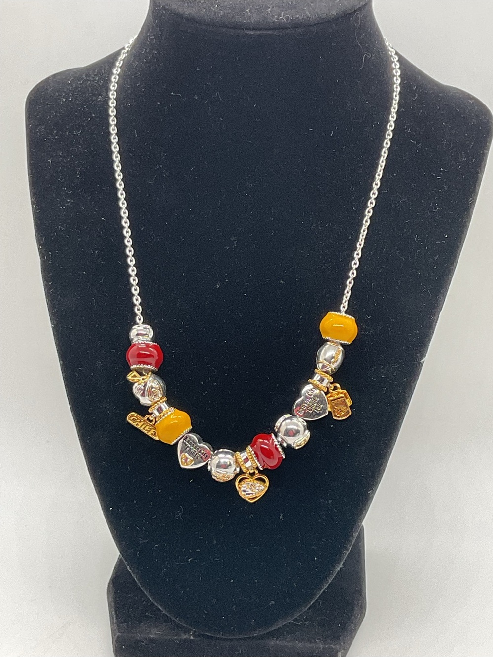 Kansas City Chiefs Themed Beaded Necklace with Red and Yellow Charms